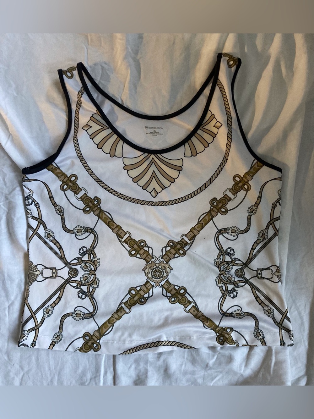 Vintage Wimbledon Tank Top Scarf Print Equestrian Chain Buckle Motif SizeXL EUC